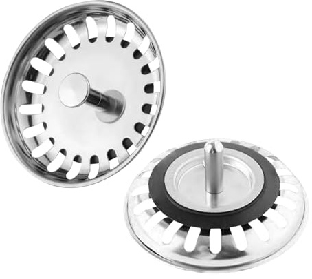 2 Pcs Sink Strainer Plug, Stainless Steel Kitchen Drain Stopper with 18 Holes, 78mm Waterproof Sink Basket Filter, Hair Catcher for Kitchen Bathroom