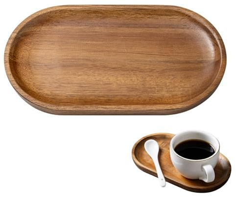 Oval Acacia Wood Serving Tray Kitchen Platter for Food Snacks & Home Decor | Raised spill-proof edges, natural grain finish, hand washable, ideal for parties bathrooms & charcuterie use
