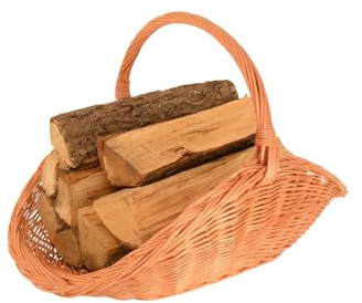 Aqbau® Panier à bûches en osier 65 x 35 cm – Paniers en bois et décoratifs faits main avec poignée – Panier à bois de cheminée naturel, panier à bois de chauffage – Universel pour bois de cheminée