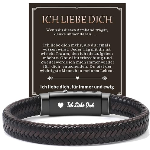 Armband Herren Leder Geschenke, Verstellbar Edelstahl Lederarmband für Männer, Weihnachten Geburtstag Jahrestag Valentinstagsgeschenk Armbänder Schmuck für Mann Ehemann Freund Sohn Onkel Enkel Braun