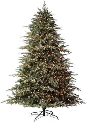 WeRChristmas 7ft Pre-Lit Highland Fir Christmas Tree | 3378 Mixed PE & PVC Tips, 3950 Warm White LEDs, 155cm Diameter, 6hr Timer, Metal Stand, 2.1m Tree