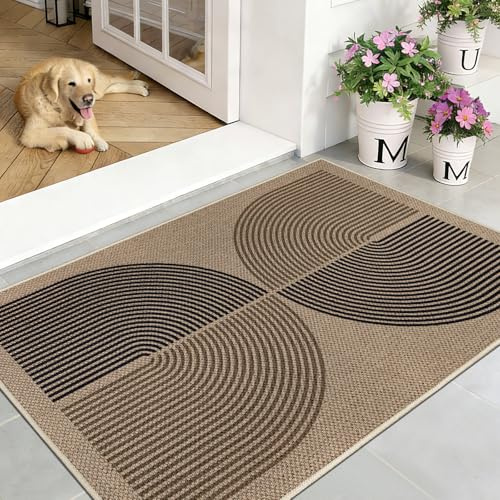 Capslpad Fußmatte außen und Innen 80 x 120 cm, Jute Aussehen rutschfeste Schmutzfangmatte Dünne Türmatte, Waschbar Fussmatte Aussen für Haustür, Eingangsbereich, Balkon