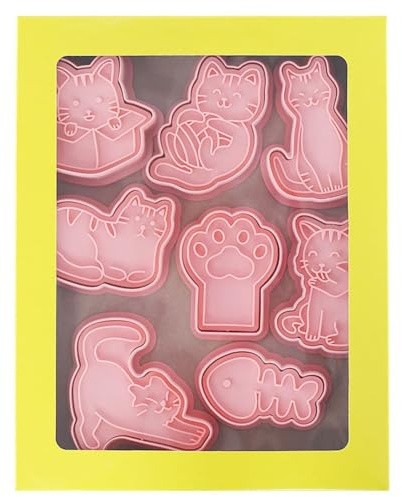 Lawnoval Lot de 8 emporte-pièces en forme de chat 3D réutilisables en polypropylène pour la cuisson de biscuits, sandwichs, fruits et crêpes, rose
