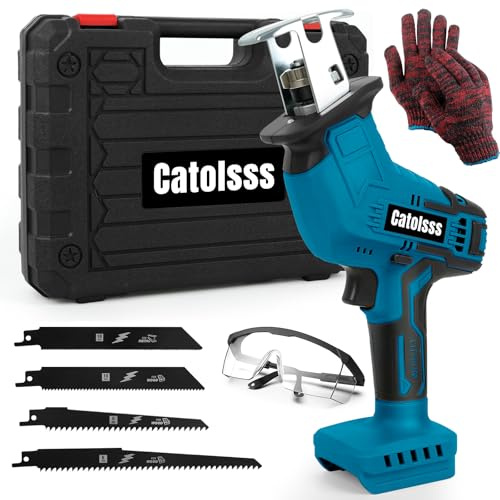 Catolsss Scie sabre sans fil compatible avec Makita 18 V, 0-3500 coups / min, variable en continu avec 4 lames de scie pour métal, bois, PVC (sans batterie)