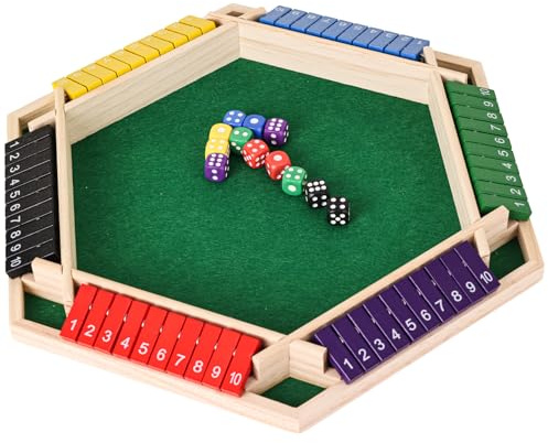 Shut The Box Game Wooden,6 Players Math Games for Kids 8-12,Dice Box Family Games for Kids and Adults,Board Tabletop Games for Kids 5-7, Close The Box Game for Classroom,Home,Party or Pub(6-Color)