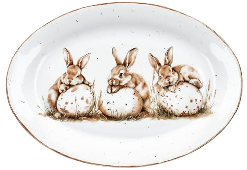 Ritzenhoff & Breker Bunny Servierplatte I (LxB) 31x22 cm I ovale Platte aus Porzellan I weiß mit Hasenmotiv I Oster-Geschirr zum Servieren von Kuchen, Gebäck & Häppchen
