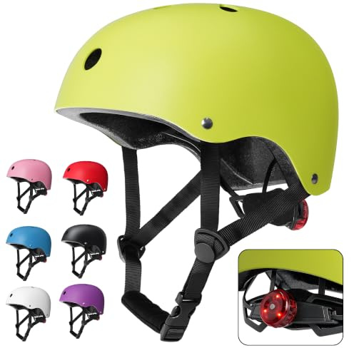 Ckorison Kids Bike Helmet with LED Rear Light,Lightweight Adjustable Childs Helmet for Boys & Girls Ages 5-8-14,Multi-Sport Safety Helmet for Skateboard Cycling Scooter Rollerblading–CE Certified