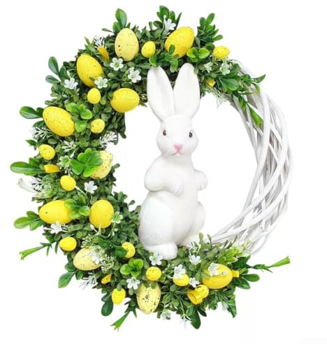 Osterkranz mit Hase & Eiern 27cm Frühlingsdeko(Yellow Hare Listing)