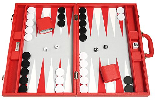 Silverman & Co. 48 x 64 cm Backgammon Reise Koffer für Erwachsene – rotes Kunstleder – rote und weiße Spielpunkte – faltbares Backgammon-Set – leicht & tragbar – Komplettset