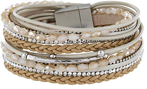 StarAppeal Armband Wickelarmband mit Perlen, Strass, Ketten und Flechtelement, Magnetverschluss Silber Matt, Damen Armband