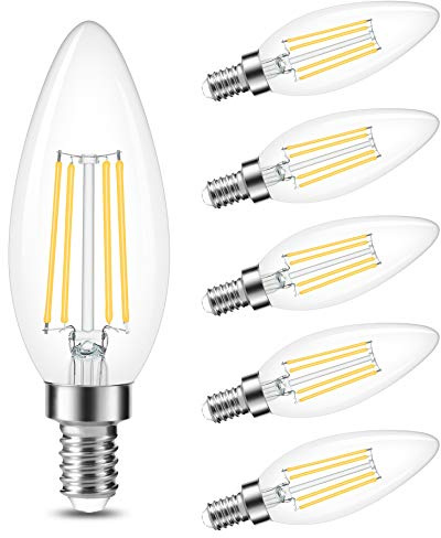 Cotanic Dimmable E12 Candelabra LED Bulbs, 60W Equivalent,4000K Daylight,600LM Ceiling Fan Light Bulb,C35 Filament Chandelier Light Bulbs B11 Candle Lights with Clear Glass,Pack of 6