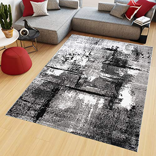 TAPISO Maya Teppich Kurzflor Modern Grau Creme Schwarz Streifen Design Meliert Wohnzimmer Schlafzimmer ÖKOTEX 200 x 300 cm