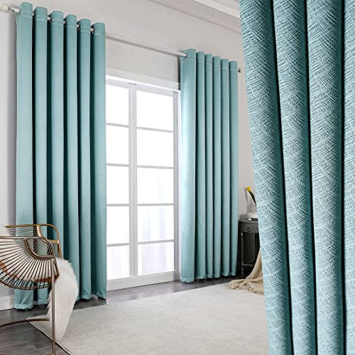 Fully Blackout Curtains 90 inch Drop teal green - Thermal Insulated & Noise Reducing, Thick Extra Long Curtains for Livingroom, Lined Blackout Curtains, Room Darkening Curtains, 90 x 90inch 2 Panels