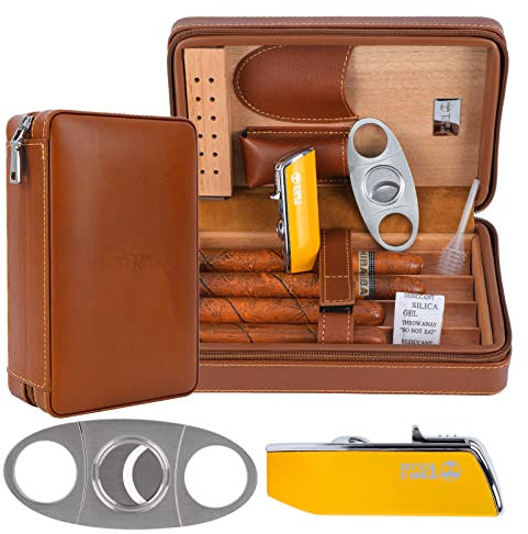 Portasigari da viaggio portatile in pelle per quattro sigari, tagliasigari, umidificatore per sigari con tagliasigari, regalo per testimoni dello sposo, regalo di compleanno