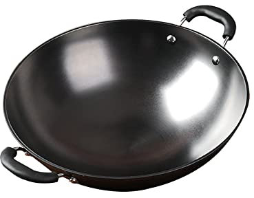 YYUINU Wok in ghisa, pentola in Ferro Fatta a Mano, Padella in Ferro a Doppia Orecchio, Padella Antiaderente Non Rivestita,φ40cm