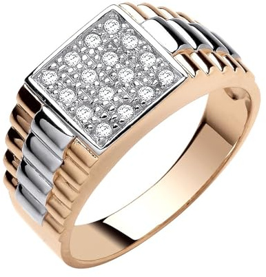 Old English Jewellers 9ct Yellow Gold on Silver Diamond Rolex Men's Signet Ring - sizes Q to Z + 1 (P)