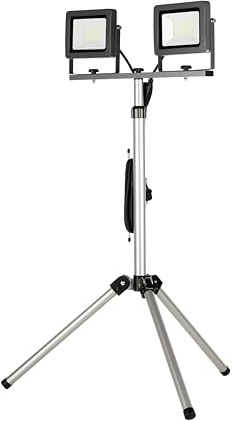 REV Baustrahler LED mit Stativ - IP65 innen & außen, silber | Baustellenlampe für Baustelle | 6500K, 2x30W, 2x2550lm