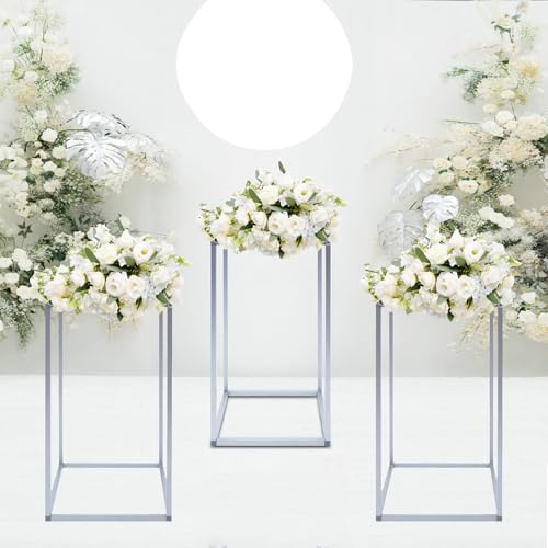 11PCS Flower Stand Silver Flower Display Stand Metal Wedding Flower Rack Column Floor Vase Rectangular Flower Tall Vase for Wedding Paties Centerpiece Road Leads Table Decorations Indoor Outdoor