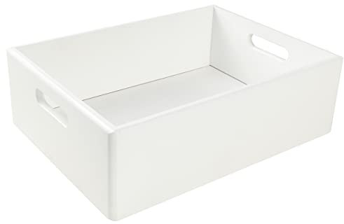Creative Deco Caisse Bois Rangement Blanc | 40 x 30 x 13 cm (+/- 1cm) | Boîte de Rangement Bois avec Poignées | Boite Rangement Cuisine | Caisse de Rangement Bureau | Casier de Rangement