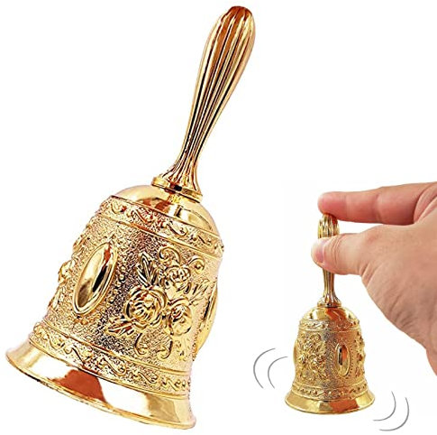 Cloche à main en métal, cloche d'école, sonnette en bronze, sonnette d'appel pour la dernière commande, service d'hôtel, prière de méditation, dîner, réception scolaire et décoration de la maison