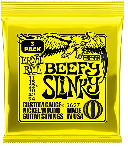Ernie Ball Beefy Slinky Nickel Wound E-Gitarrensaiten, 3er-Pack, Stärke 11-54