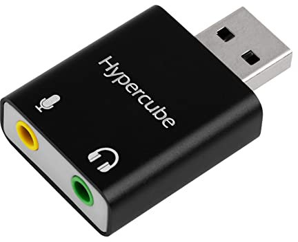 Hypercube USB to 3.5mm, double Jack Audio Adapter, Headphone Microphone USB Aux converter, external Stereo Sound Card for Gaming Headset, TRRS with DAC Compatible with PC, MacBook, Laptop