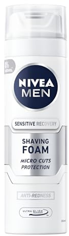 NIVEA MEN Sensitive Recovery Shaving Foam for Men 200 ml Gentle Razor Foam for Sensitive Skin Alcohol-Free Comfort Shave, Beard Softening, Ultra Glide Technology, Daily Grooming Care