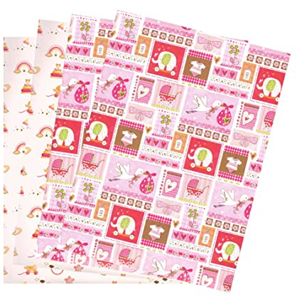 ARKRAFT - Juego de papel de regalo, 4 hojas, formato 90 x 65 cm, regalo para nacimiento, bautizo, niña, nacimiento niña
