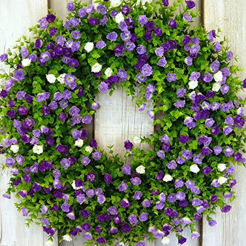 45cm Door Wreath,Spring Summer Wildflower Wreath Decorative Garland for Front Door Outdoor,Large Artificial Eucalyptus Wreaths With Flowers for Farmhouse Home Garden Party Wedding Decor (Purple)