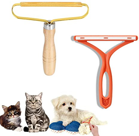 LEBEXY Tragbarer Fusselentferner | Tierhaarentfernungsbürsten | Teppichschaber | Lint Remover für Kleidung, Gewebte Mäntel, Tierhaar (Holzmaserung+Orange)