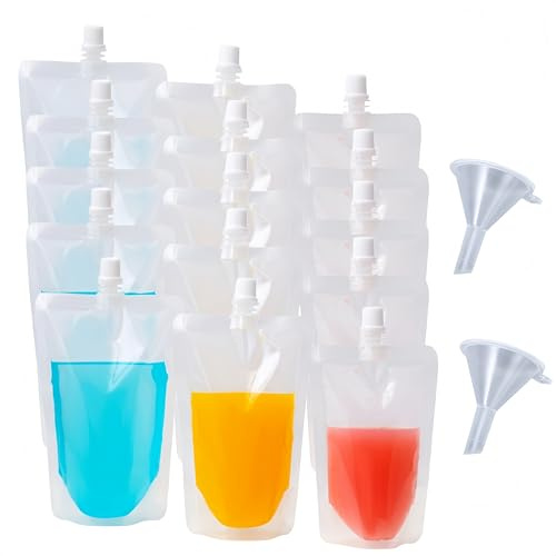 Changyeah Sacchetti per Bevande,15 Pezzi Sacchetti per Bevande, Sacchetti per Succo Riutilizzabili,per Frullati Liquori Trasparente per Bevande Congelate Feste,viaggi, picnic,250 ml,350 ml,500 ml