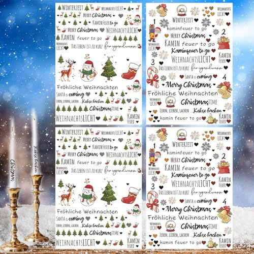 Kerzen Sticker Weihnachten, 4pcs Kerzen Aufkleber Weihnachten, Tattoo Kerzen Weihnachten,Kerzen Folie, Kerzen Aufkleber, Geeignet für DIY-Weihnachtskerzendekoration