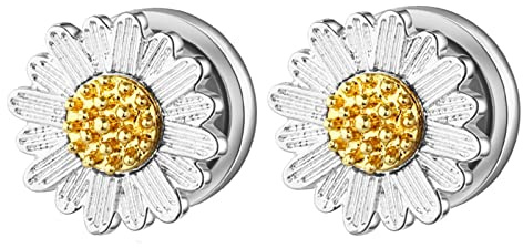 KnSam 6 mm - 16 mm Flesh Tunnel Stretcher Set of 2 Silver Earrings Chrysanthemum Blossom Ear Tunnel, Stainless Steel Tunnel Piercing Jewellery