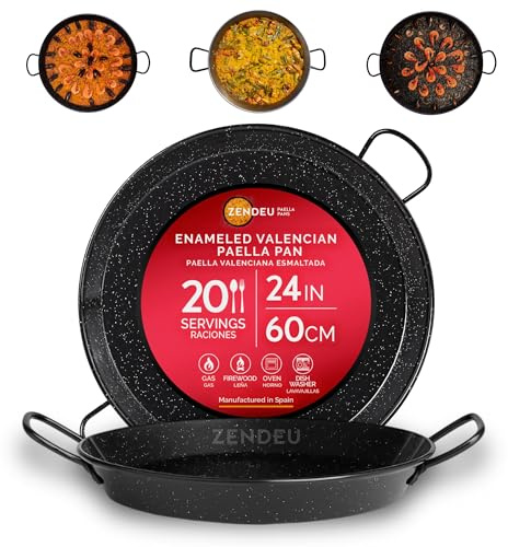 ZENDEU Paella Pan from Spain – Authentic Enameled Carbon Steel Paella Pan, Large 24 inch (60 cm) | Traditional Paellera Made in Spain – Durable Enameled Paella Pans for 20 Servings