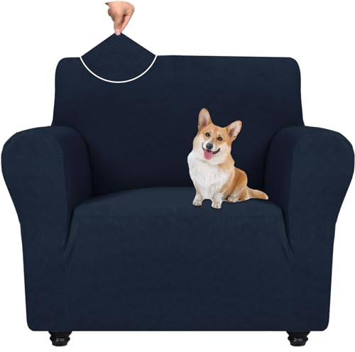 YSTELLAA Stretchigt Sofföverdrag Med Armstöd 1-Sit, Elastiskt Soffskydd Universell, Pet Soff Cover Töjbart Överdrag, Modernt Soffskydd Jacquard, Sofföverkast För Soffa Fåtölj, Mörkblå