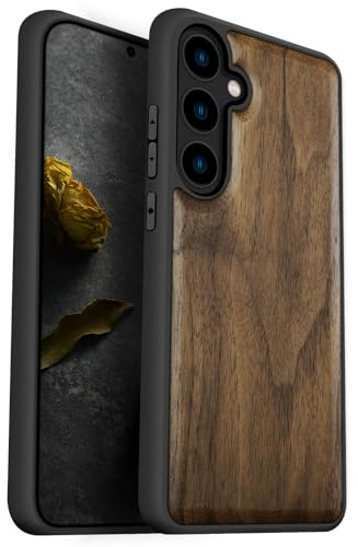 Carveit Coque pour Samsung S24 Étui [Pare-Chocs en TPU Souple] Coque de Téléphone Antichoc Compatible avec Galaxy S24 Etui Bois (Noyer-Façon Bois Brut)