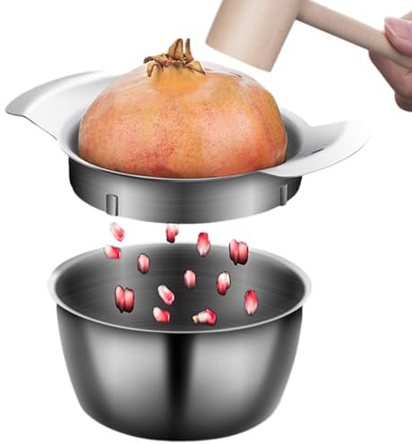 dewdat Granatapfel-Schälwerkzeug, manueller Granatapfelschäler, Edelstahl-Granatapfel-Entfernungswerkzeug mit Schüssel, Küchenobst-Granatapfel-Entkerner-Schälwerkzeug, einf Demontage