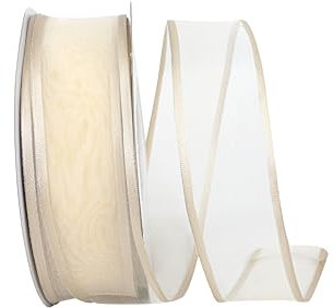 Reliant Ribbon Charlize durchscheinendes Satinband mit Drahtrand, Taupe