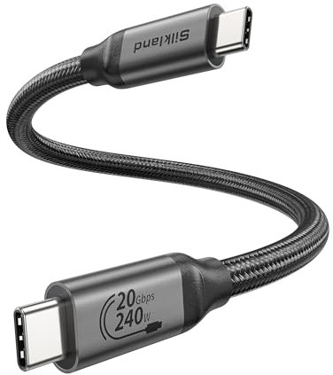 Silkland Cable USB C 3.2 Gen2×2, 20Gbps Cable de Datos USB Tipo C, USBC a USBC Corto 30CM, Carga Rápida PD3.1 240W 48V/5A, Vídeo 5K/4K@60Hz para Android Auto, PSSD, Dock, MacBook Pro, iPad Pro