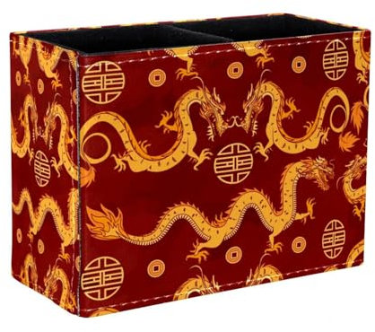 Eslifey Stifthalter, quadratischer Stifthalter für den Schreibtisch, chinesisches goldenes Drachenmuster, Stiftebecher, Make-up-Pinselhalter, Ständer, Display, Schreibtisch, Schreibwaren-Organizer für