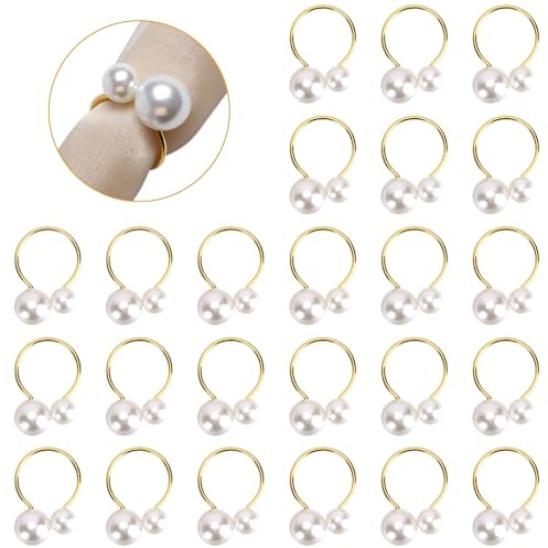 Perle Serviettenringe, 24pcs Gold Serviette Schnalle Halter Hochzeit Party Abendessen Tabelle Serviette Schnallen, Perle Metall Serviette Clasp Halter für Familie Versammlung Weihnachten(Oval)