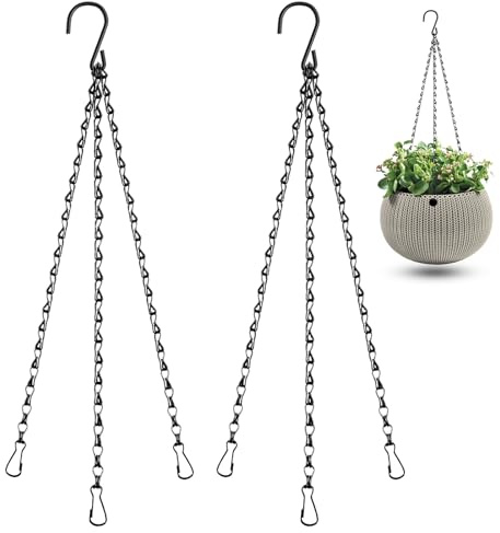 2 Stück Blumenampel Ketten Metall Ketten zum Aufhängen, ,3-Litzige Metallkette Ersatzkette Kleiderbügel mit Haken und Clip für Blumentöpfe, Vogelkäfig, Pflanzgefäßen, Laternen, Billboard und Ornaments