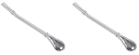 2 Pcs Yerba Mate Bombilla Gourd Drinking Filter Straws Stainless Steel Dependable Yerba Mate Tea Gourd Bombilla Drinking Straw Filtered Spoon Silver