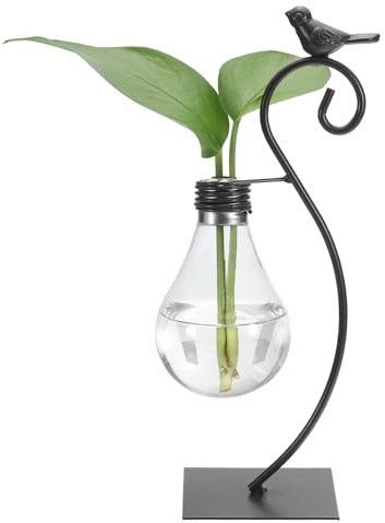 PATIKIL Bird Plant Propagation Station Glass Vases, 1 Pack Desktop Round Planter Terrarium Vase with Holder for Hydroponic Office Home Decor Plants Indoor, Black