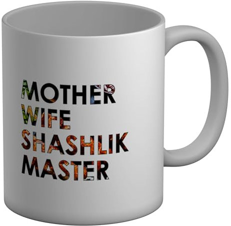 Shopagift Mother Shashlik Master Mug Grill Barbecue Skewer White 11oz Large Ceramic Cup