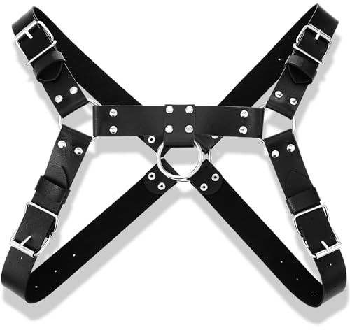 BBTO Brust Harness für Herren Verstellbares Brustgurt mit Schnalle Ring Punk Körpergurt Brustgeschirr für Männer für Halloween Kostüm, Schwarz