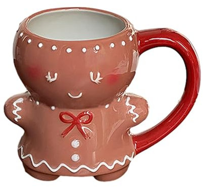 Amesor Gingerbread Man Christmas Mug - Ceramic Coffee Cup With Handle for Hot Chocolate, Cocoa, Tea - Novelty Holiday Present for Family and Friends