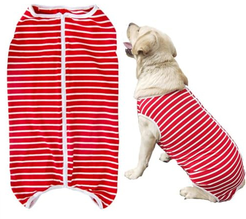 Kukaster Pet Hundebody Nach Op Kastration Hündin Rüde Wundschutzanzüge für Hund, Reißverschluss-Design für Haarausfall, Allergien, Rasur, Rot Weiß XL