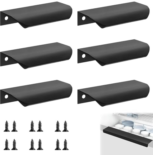 Domicubes 6 Pack Concealed Kitchen Cupboard Handles, Black Cabinet Handles Back Mount Finger Edge Pull 80mm Matte Aluminum Alloy Invisible Handle for Home Kitchen Wardrobe Door Cabinets and Drawers