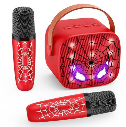 Braxel Regalo Niño 3-12 Años, Karaoke Infantil con 2 Microfono Bluetooth Juguetes Spider Niños 3-12 Años Microfonos Inalambricos Karaoke Regalos Pascua para Niños Micrófono para Cantar Microphone